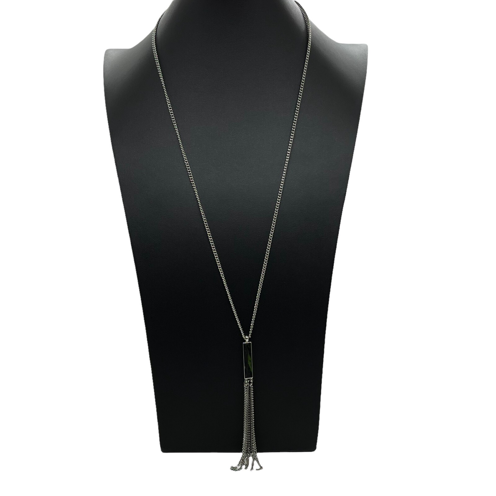 Chain Necklace Silver Tone Rectangular Tassel Pen… - image 2