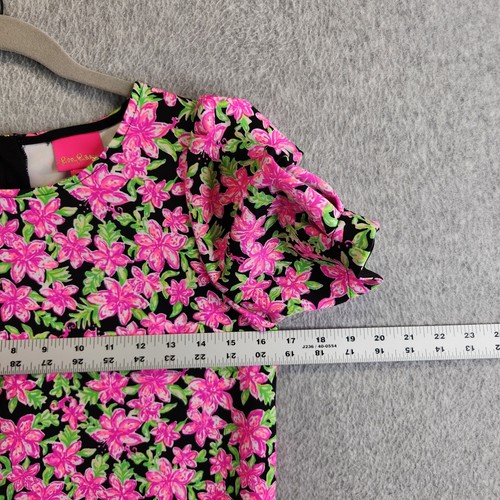 Lilly Pulitzer Dress Girls XL Pink Onyx Little Lilly Chrishell Ruffle Puff Sleev - Picture 10 of 13