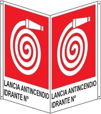 CARTELLO SEGNALETICO BIFACCIALE - Lancia antincendio idrante Numero -segnaletica