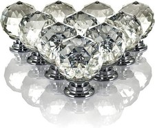 NEW 10 CLEAR CRYSTAL DIAMOND DIAMONTE HANDLES DOOR KNOB DRAWER CUPBOARD WARDROBE