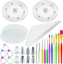 56 PCS Cookie Decorating Kit Supplies Including Acrylic Turntable Decoration Bru