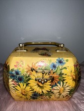 Vintage Yellow Butterfly Decoupage Box Wooden Purse with Lucite Handle 60s/70s