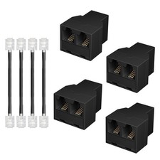 4 PCS Phone Jack Splitter Landline RJ11 6P4C 3 Female Two Way Black