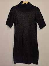 Simply Vera Vera Wang Black Wool/Acrylic Sweater Dress Mock Neck Short Sleeve S