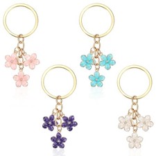4PCS Cute Flower Keychains, Women Aesthetic Pink Key Chain Charm Pendants