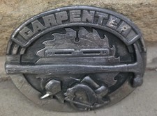 Siskiyou Carpenter Belt Buckle 1991 Pewter Hammer Saw Tape Measure Tool Design