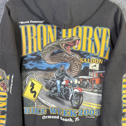 Vintage Harley Davidson Hoodie Mens XL Y2K Iron Horse Snake Bike Week Faded - Picture 2 of 8