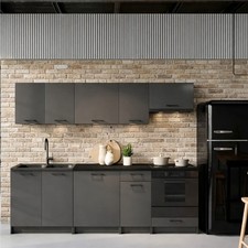 Kitchen Cabinets 8 Units Complete Kitchenette Fitted Set 240cm Black Grey Lina