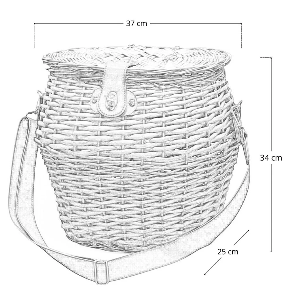 Korb Pilze Oval Groß Aus Korbweide mit Deckel Und Schultergurt 37 x 25 Xh 34 CM - Bild 2 von 4
