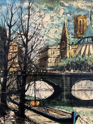 Luigi Bassini Oil Painting Paris Seine River Notre Dame Landscape