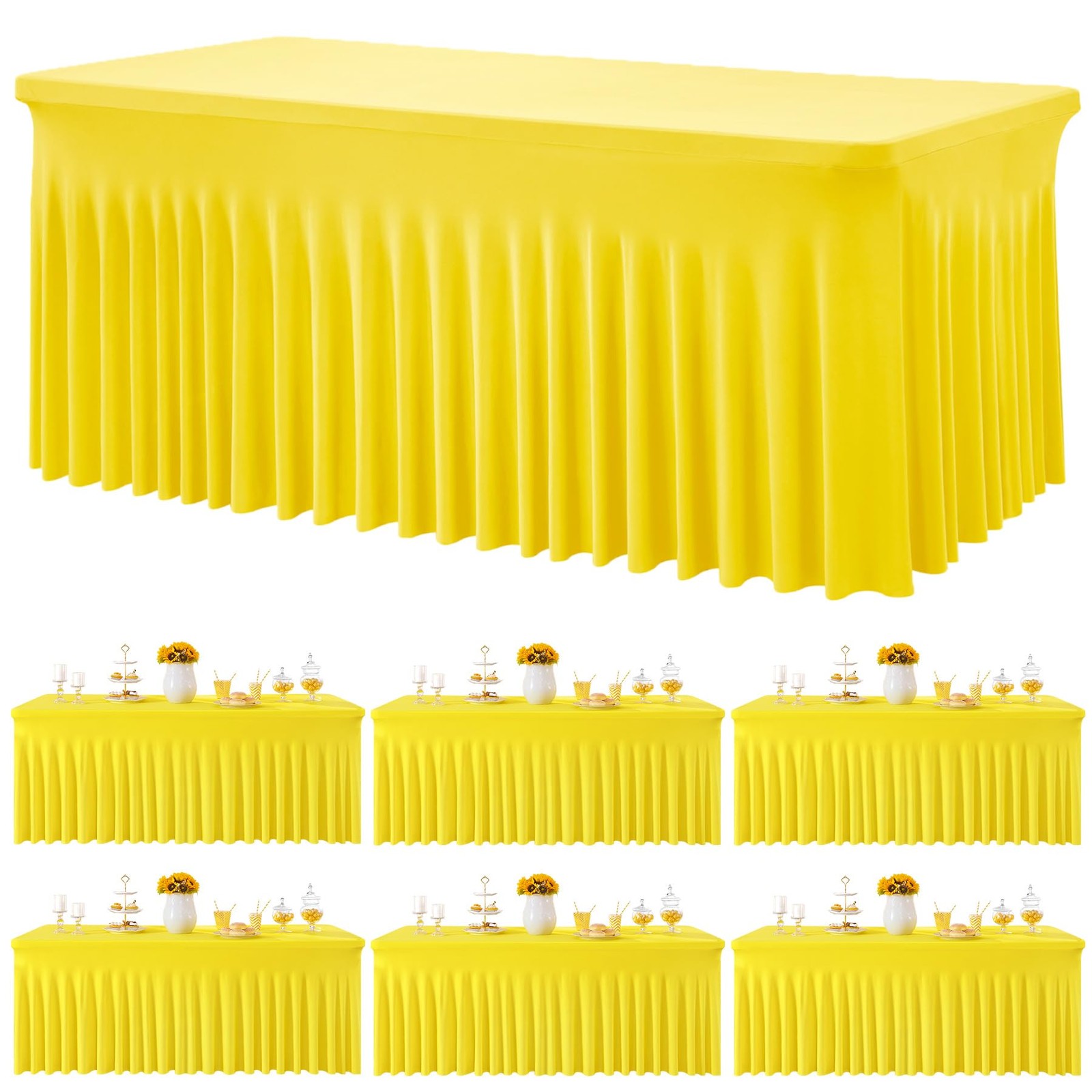 6 Pack Yellow Spandex Tablecloth for 6 Foot Rectangle Tables