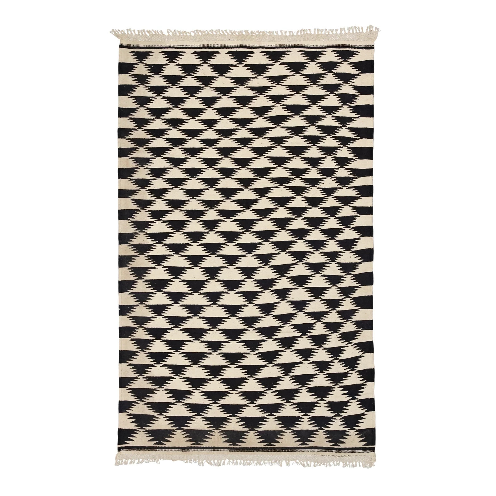 Handwoven Cotton Dhurrie Rug Color Black and Beige Handmade Design Carpet Rug
