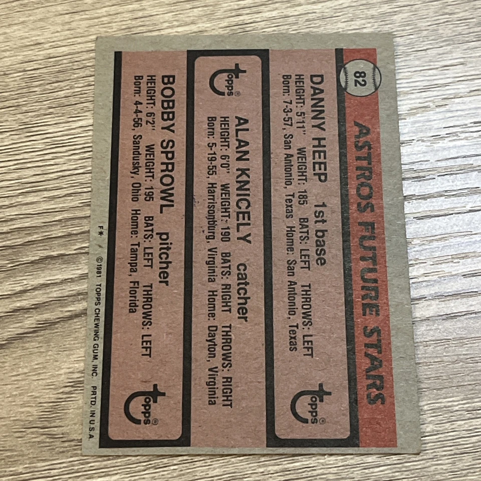 DANNY HEEP, ALAN KNICELY, BOBBY SPROWL 1981 TOPPS ROOKIES SIGNED AUTOGRAPH CARD - Image 2 of 2