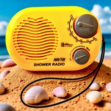 Vintage 90's Yellow AM/FM Shower Radio Water Resistant with Strap