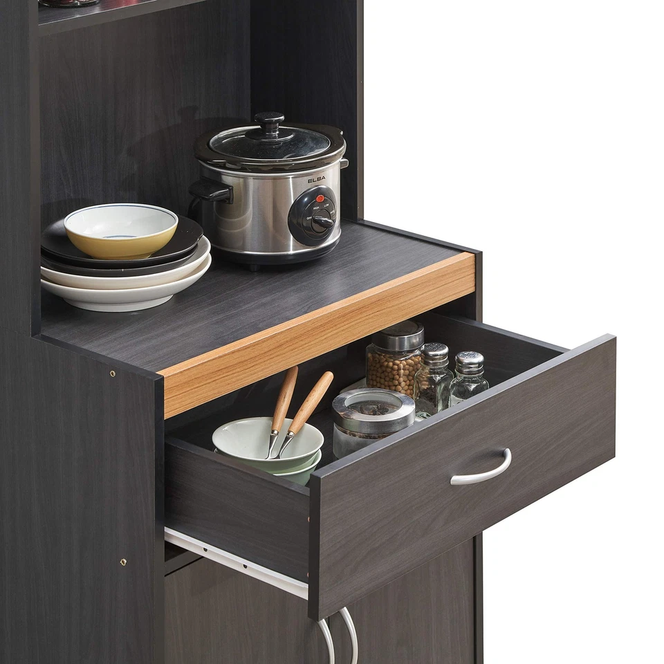 Mueble de cocina Hodedah con estantes abiertos altos, negro-haya Foto 4 de 4