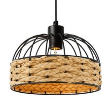 Large Metal Light Shade Retro Boho Rattan Style Weave Jute Rope Lampshade UK