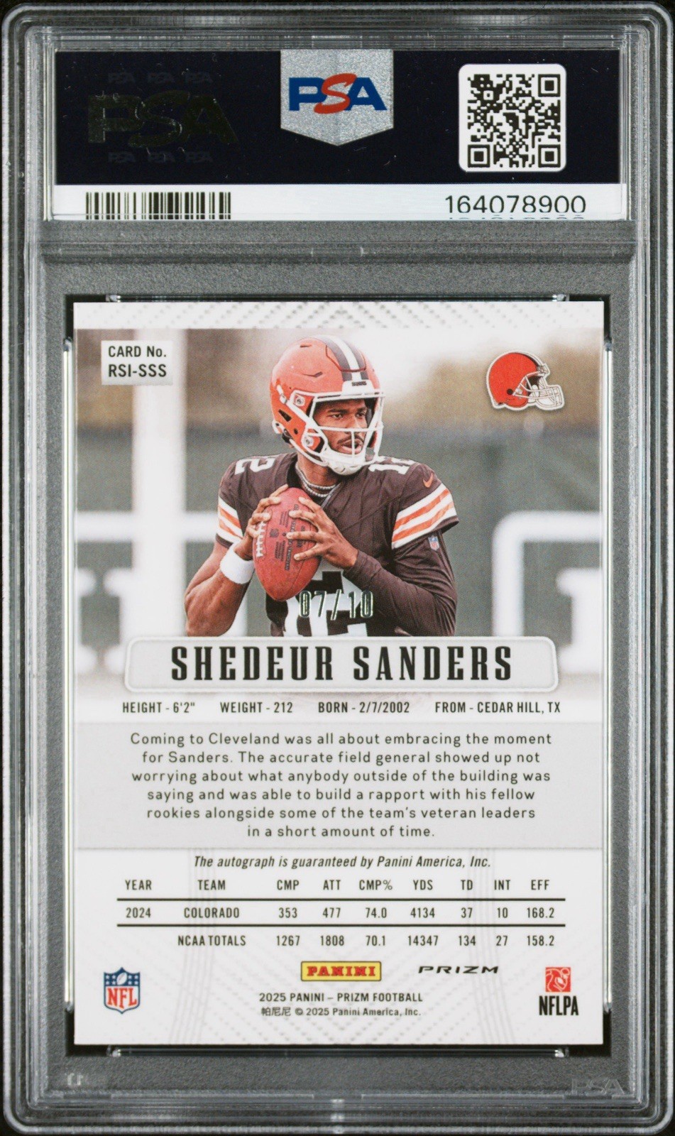 2025 Prizm Shedeur Sanders Retro 2012 SIG Gold Rookie Auto /10 RC PSA GEM MT view 2