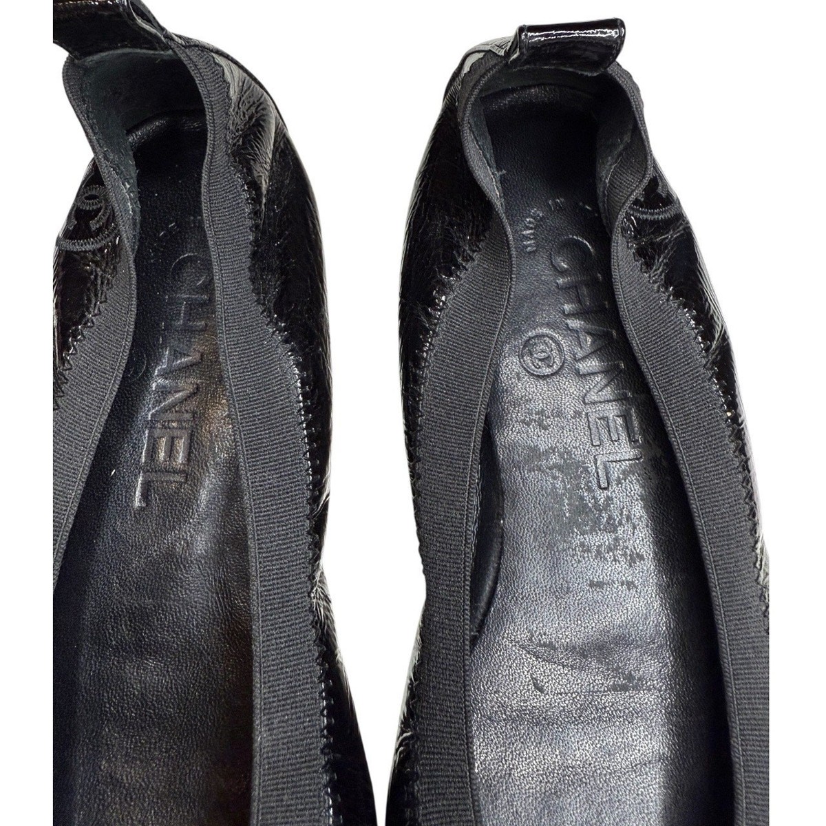 Chanel Black Patent Leather Ballet Flats – Size 36 – Cap Toe with