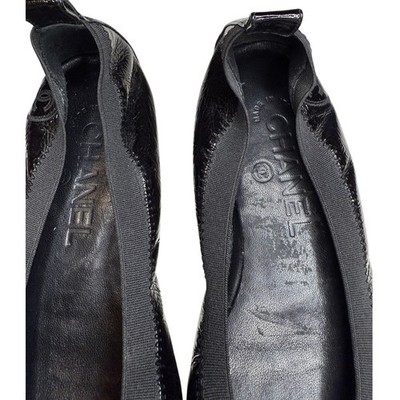 Chanel Black Patent Leather Ballet Flats – Size 36 – Cap Toe with