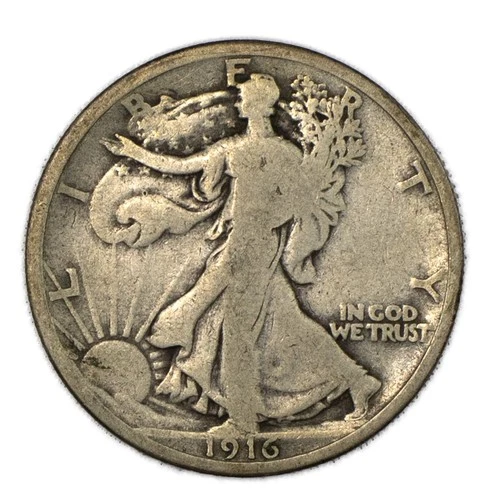 1916-P Philadelphia Walking Liberty Silver Half 50c Very Good VG+