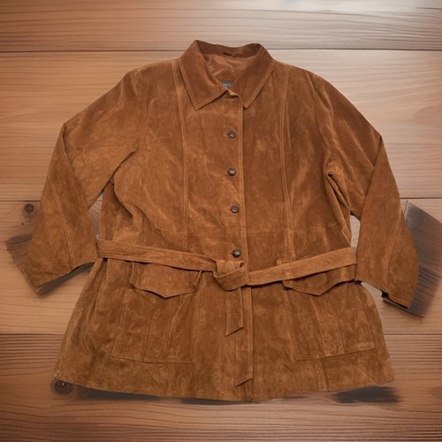Lane Bryant Lederjacke Damen 22/24 Westerngürtel braun Wildleder Knopf