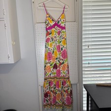 Sue Wong Maxi Dress Women Size 0 Multicolor Floral Tiered Ruffle Spaghetti Strap