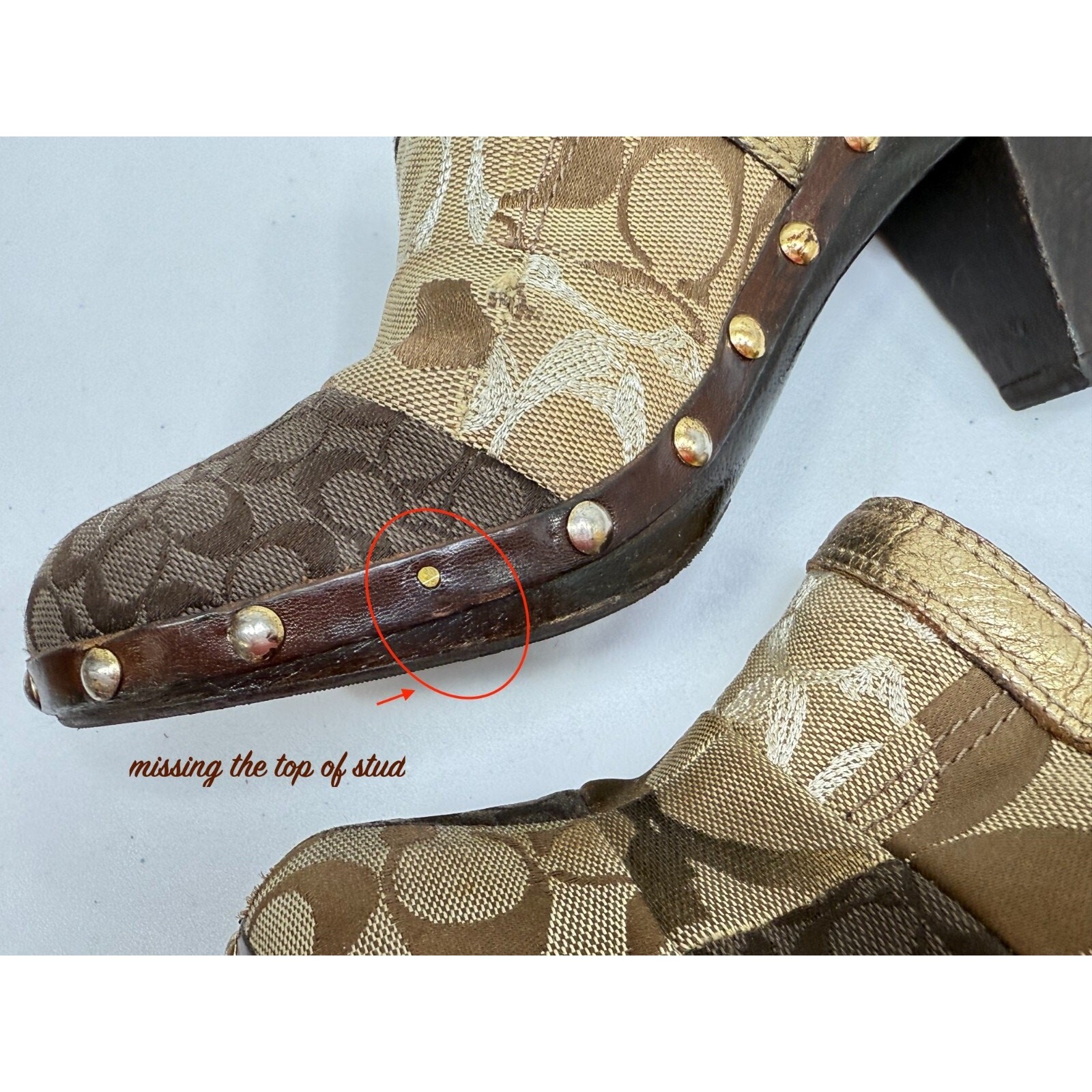 COACH Signature CATERINA Patchwork Studs Womens Wooden Heels Mule Clogs 7.5 thumbnail 5