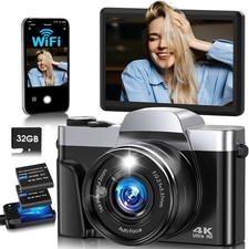 4K Digital Camera for Photography with WiFi, 64MP Autofocus with 32GB SD Card