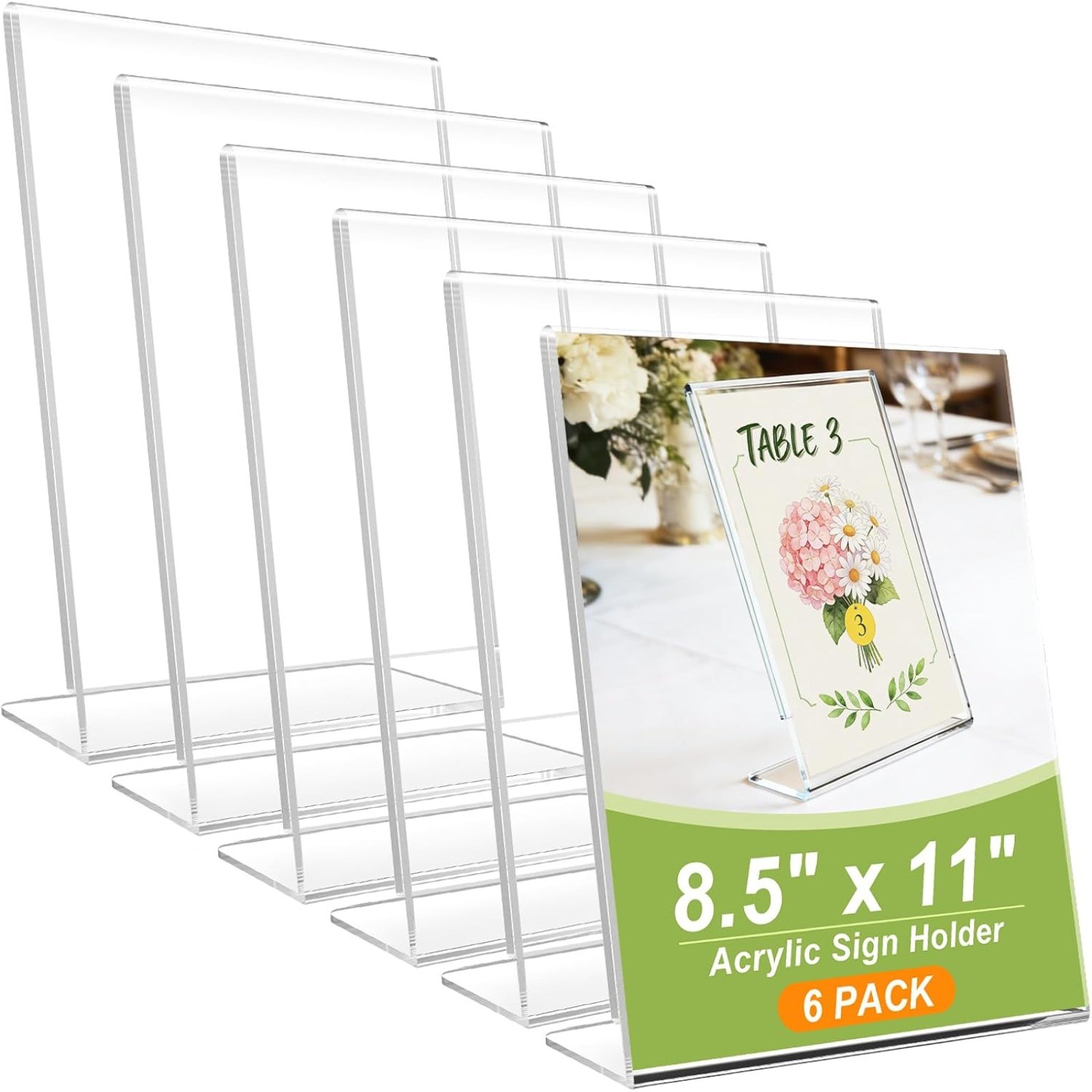 6 PACK Acrylic Sign Stand 8.5" x 11" Plastic Clear Table Display Paper Holder 