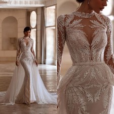 Mermaid Wedding Dress Jewelry Collar Long Sleeved Sequins Decal Bridal Gown