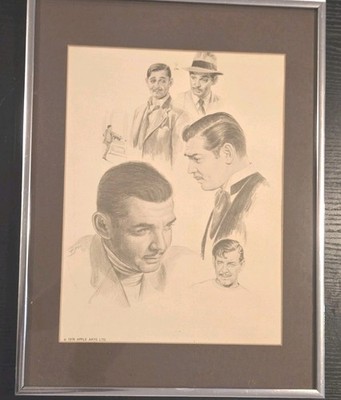 Clark Gable Portrait Print by Bama 1976 Apple Arts Framed Hollywood Actor Art