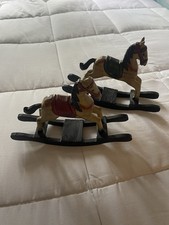 Vintage Hand Carved And Painted Rocking Horses Set Of 2 Red And Green
