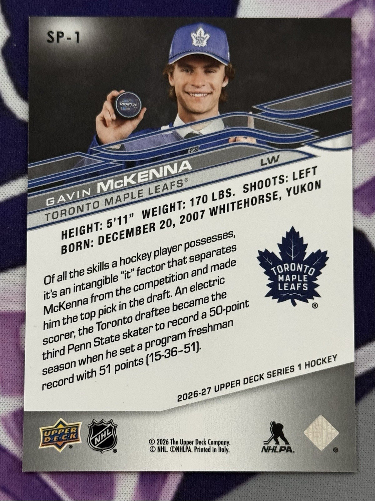 Upper One 2026-27 UD Upper Deck Series One Gavin Mckenna SP-1 Easter Egg Card SSP ...