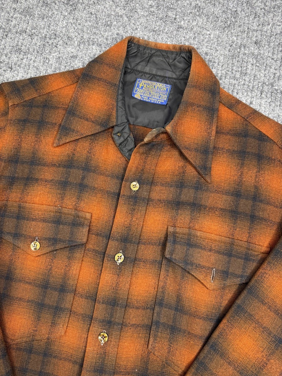 Vintage Pendleton Wool Board Shirt Button Up Size 14.5 Orange