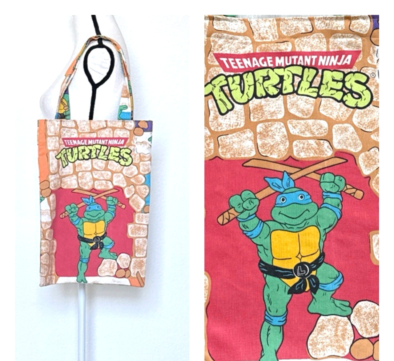 Hand Made Vintage 1988 TMNT Fabric Tote - Gem