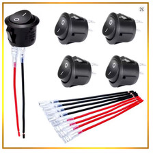 5PCS Car Round Rocker Switch 20mm ON/Off DC12V-24V with Terminal Cable