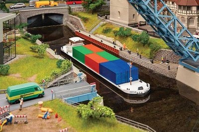 Faller 131013 HO Scale River Freight Boat with Containers - Kit -- Water-Level K