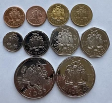 10PC BARBADOS PROOF COIN LOT CENT 5 CENTS 10 CENTS 25 CENTS DOLLAR 2 DOLLARS UNC