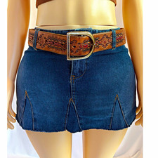   True Vintage 1970s Raw Leather Tooled Belt w/ Tan, Brown, Red,  Black Handcra