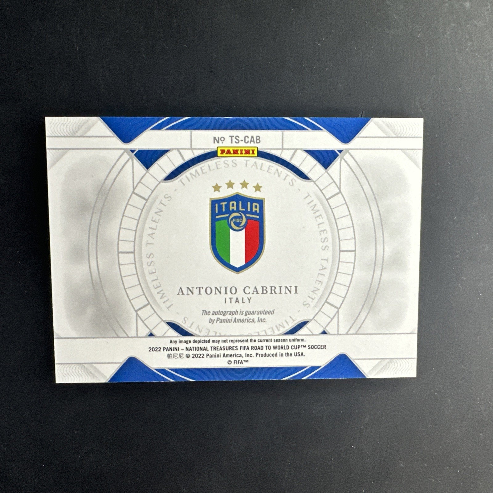 2022 National Treasures FIFA Soccer Timeless Moments Antonio Cabrino AUTO /25 view 2