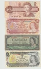 4 CANADA NOTES 2- One dollar 1954 & 1973  and 2 Dollar Notes 1974 & 1986