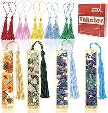 4pcs Metal Bookmarks for WomenSet with 10 Tassels,Van Gogh Bookmark, Monet Art C