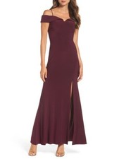 MORGAN & CO Womens Maroon Off Shoulder Maxi Evening Sheath Dress 34