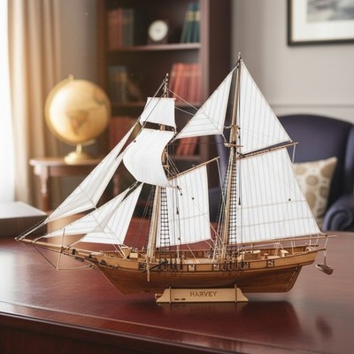 Craft Your Own 1/96 Scale Wooden Harvey Ship Model - Metal Accessories Included