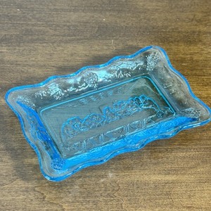 Vintage Blue Glass Last Supper Dish Tray Jesus Apostles Religious Collectible