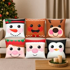 6 Set Christmas Pillow Covers Bulk 20 x 20 Inches, Soft Plush Faux Fur Wool C...