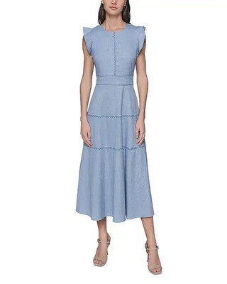 $198 Karl Lagerfeld Paris Women's Lace-Inset Flutter-Sleeve Midi Dress Size 8