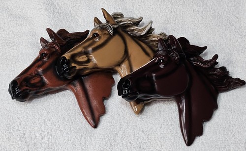 3 Horse Head Resin Profile Wall Hanging Equestrian