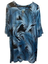 KAI CLOTHING Blue Black Palm Print Dress Sz M Made in Hawaii New
