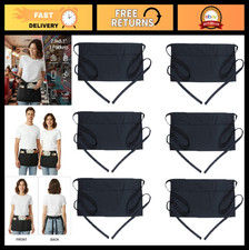 Waist Apron with 3 Pockets 6 Pack - Black Waitress Server Short Apron